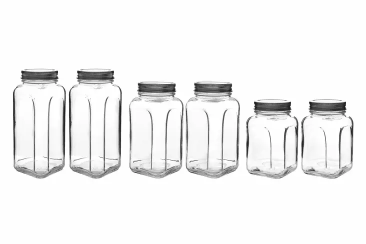Keittiötarvikkeet: 6-osainen lasipurkkisetti, hopea, 100% lasia, ilmatiiviit kannet, 660 ml, 820 ml, 980 ml, konepesun kestävä - Päivittäiskeittiötarvikkeet - 8684283450282 - 1