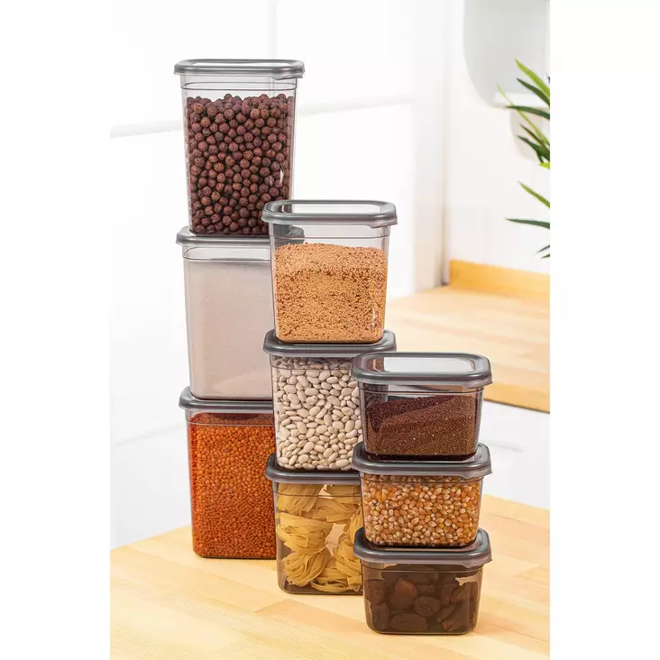 Keittiötarvikkeet: 9-osainen Säilytyslaatikko Setti, Anthracite, 100% Muovi, 800ml/1150ml/1500ml, Konepesun Kestävä - Eväsrasiat ja ruoansäilytysastiat - 8683742868842 - 1