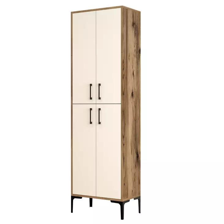 Kenkäkaappi, Huonekalut, Pähkinä-Kerma, 100% Melamiinipinnoitettu Lastulevy, 60x200x35 cm, Useita Hyllyjä, Seinäkiinnitys - Kenkäkaapit - 8683342170192 - 1