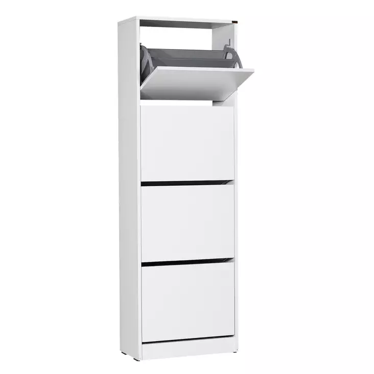 Kenkäkaappi Valkoinen 100% Melamiinipinnoitettu Lastulevy 4 Vetolaatikkoa 51x157x26 cm Seinäkiinnitys Mahdollisuus - Kenkäkaapit - 8682870658172 - 1