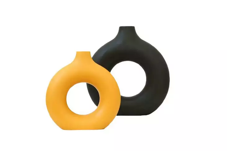 Keraaminen Maljakko Musta Oranssi 100% Keraaminen 15x4x20cm 15x4x16cm Sisustukseen Tyylikäs ja Kestävä - Kukka-amppelit ja maljakot - 8684282698302 - 1