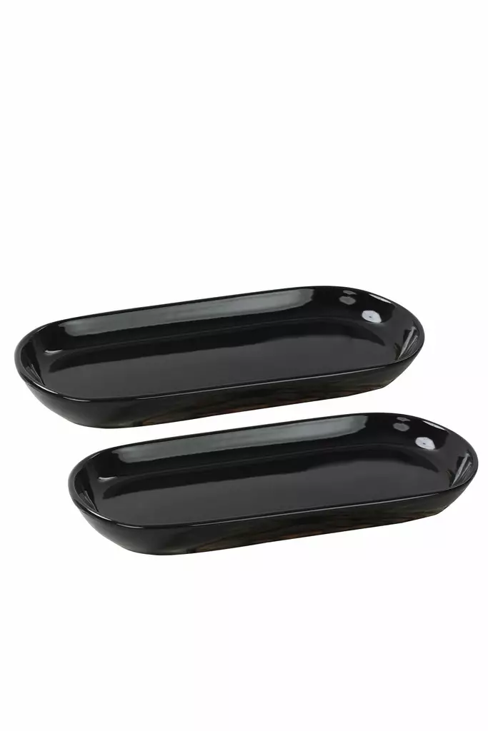 Keraaminen Musta Tarjotinsetti (2 kpl) - Antibakteerinen, Helppo Puhdistaa, Mikroaaltouuni- ja Astianpesukoneenkestävä - Lautaset - 8683342393782 - 1