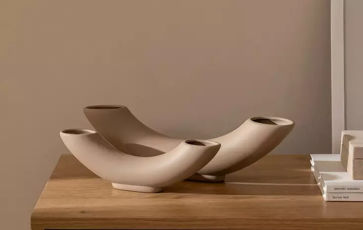 Kevyt Ruskea Keraaminen Maljakkosetti - Koristeellinen Sisustuselementti - 27x4x8 cm & 36x5x10 cm - Kukka-amppelit ja maljakot - 8684282979852 - 1