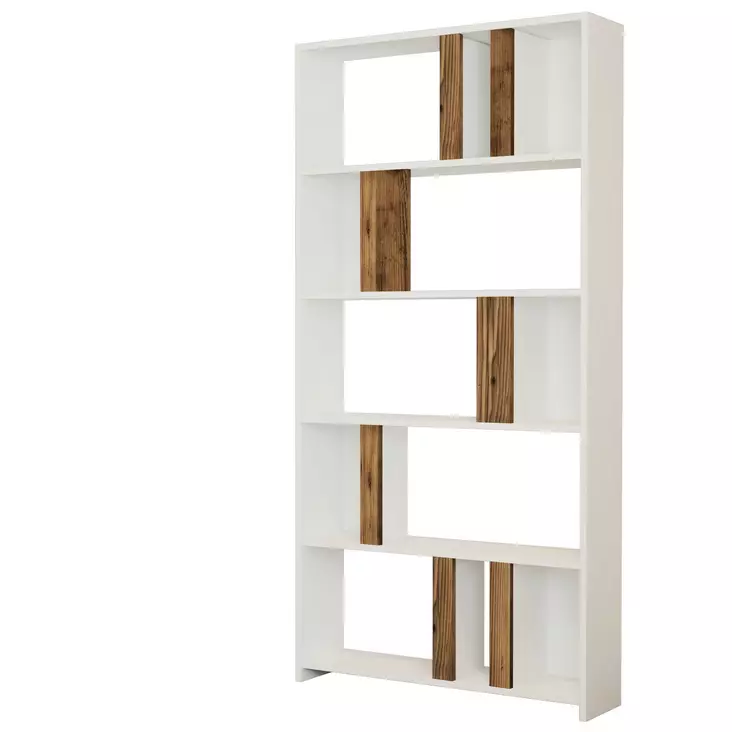 Kirjahylly - Moderni Valkoinen Pähkinä, 100% Melamiinipinnoitettu, 90x180x20 cm, Useita Hyllyjä, Seinäkiinnitys - Kirjahyllyt - 8683342169752 - 1