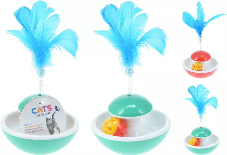 Kissan aktivointilelu pallolla ja höyhenellä 17 cm - Kissan lelut - 8720573901772 - 1