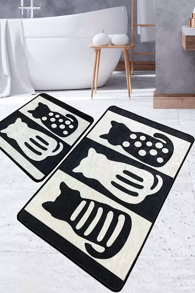 Kylpyhuonematto Setti 2 kpl - Monivärinen, 100% Polyesteri, Antibakteerinen, Liukumaton, 60x100 cm & 50x60 cm - Kylpyhuonematot ja kosteantilan matot - 8683342965002 - 1