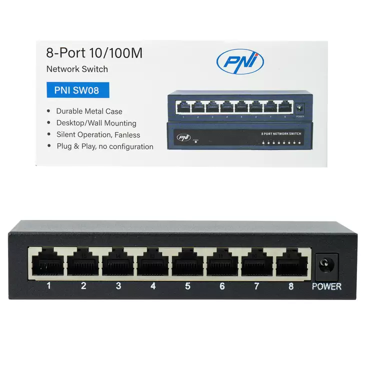 Kytkin PNI SW08 8 portilla 10/100Mbps metallikotelo - PNI tuotteet - 5949066535222 - 1