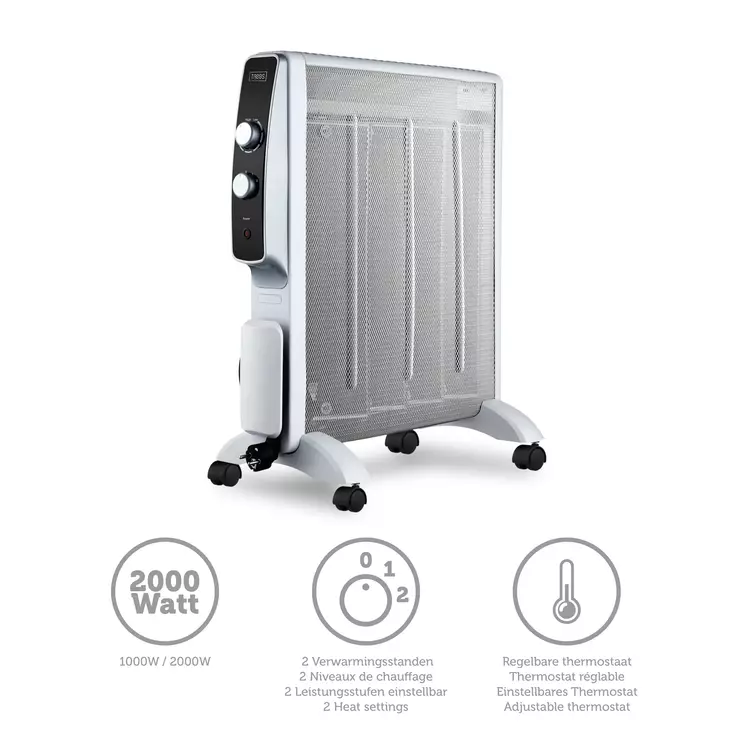 Liikuteltava mikrosähkölämmitin pyörillä 2000W Valkoinen - Lämmitys - 8711902078692 - 1