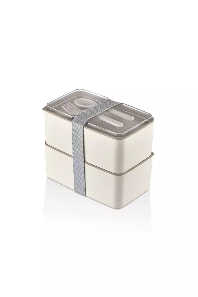 Lounasrasiapaketti (2 osaa), valkoinen harmaa, 18,5 x 11 x 5 cm, kestävä, BPA-vapaa - Eväsrasiat ja ruoansäilytysastiat - 8684282896432 - 1