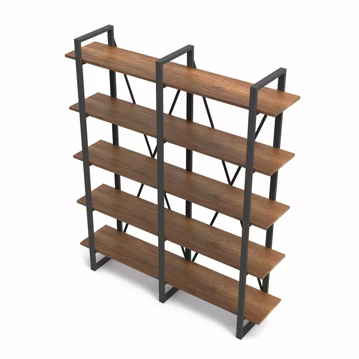 Moderni ja innovatiivinen kirjahylly, 154,8x180x34 cm, 100% melamiinipinnoitettu lastulevy, metallijalat, pähkinäpuu - Kirjahyllyt - 8683342404402 - 1