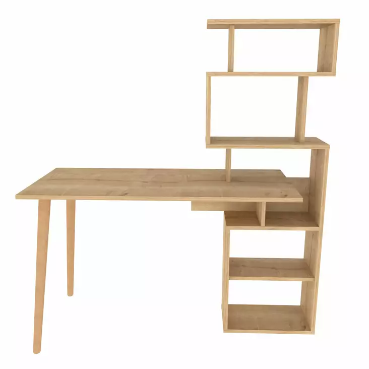 Moderni ja tyylikäs opiskelupöytä - 100% melamiinipinnoitettu lastulevy, 18mm, 133x55x146,4cm, tammi, kestävä ja tilava - Työpöydät - 8683743118182 - 1