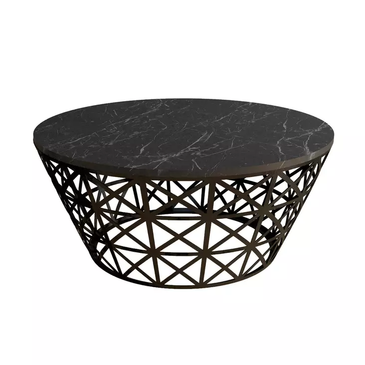 Moderni Marmori Sohvapöytä - Musta, 90x90x38 cm, 100% Melamiinipinnoitettu Lastulevy, 18 mm, Metallirunko - Sohvapöydät - 8681875827842 - 1