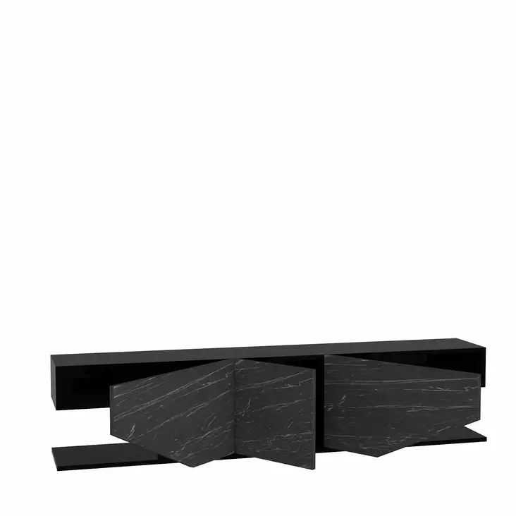 Moderni TV-taso, musta, 100% melamiinipinnoitettu lastulevy, 18mm, 180x30x45cm, tyylikäs ja kestävä säilytysratkaisu - TV-tasot - 8683743124312 - 1