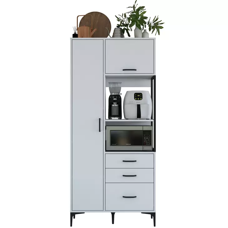 Monikäyttöinen Kaappi - Valkoinen, 100% Melamiinipinnoitettu E1 Laatu, 18mm, 90x198,6x40cm, 4 Pakettia - Kaapit ja lipastot - 8684282480952 - 1