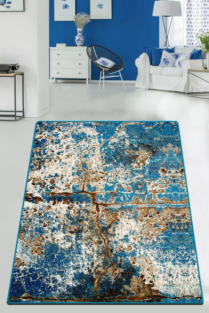 Monivärinen Polyesterimatto 150x230 cm - Antibakteerinen, Liukumaton, Konepestävä, 10 mm Nukka, 700 gr/m² - Suuret ja keskikokoiset matot - 8683342251372 - 1