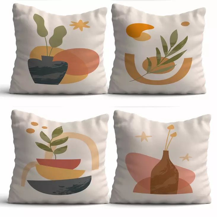 Monivärinen Tyynynpäällinen 4 kpl Setti - 50% Puuvilla/Polyesteri, 43x43 cm, Konepestävä ja Silityskelpoinen - Koristetyynyt - 8684283712472 - 1