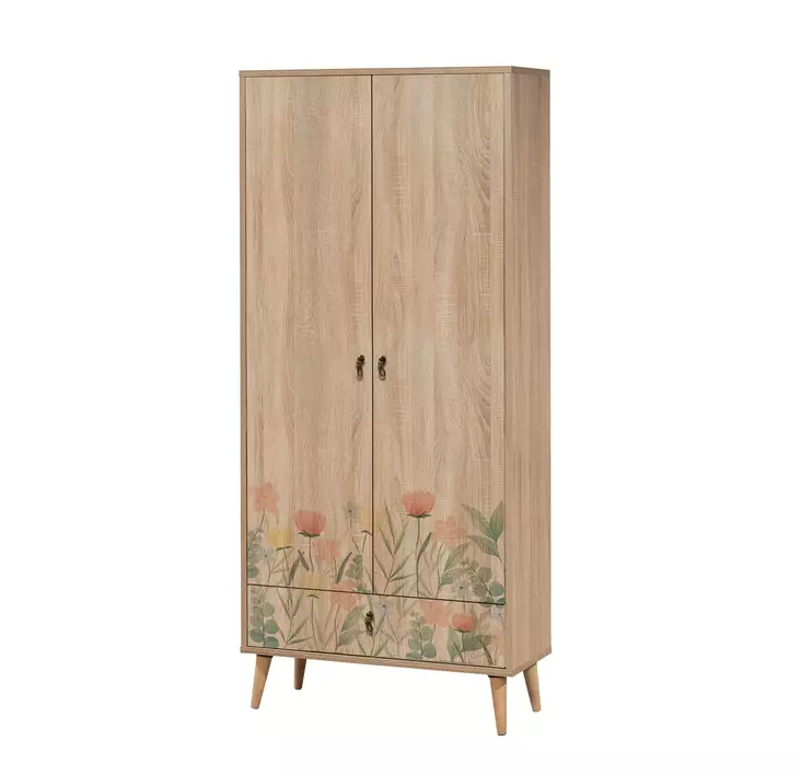 Monivärinen Vaatekaappi - 100% Melamiinipinnoitettu Lastulevy, Puiset Jalat, UV-Digipainatus, 80x190x45 cm, Lisäsäilytys - Vaatekaapit - 8683743421572 - 1