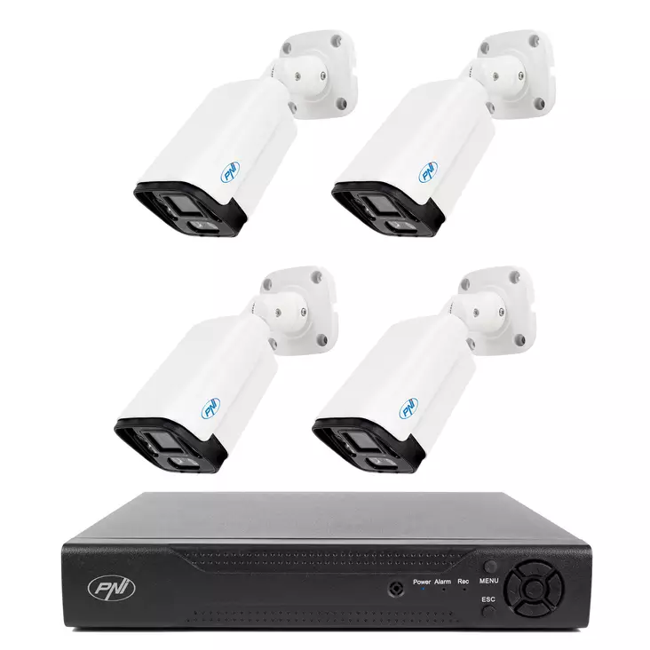 NVR PNI House IP716 -videovalvontapaketti, 16 IP-kanavaa 4K, H.265, ONVIF ja 4 PNI IP125 -kameraa IP:llä, 5MP, IP66 - PNI tuotteet - 5949066529092 - 1
