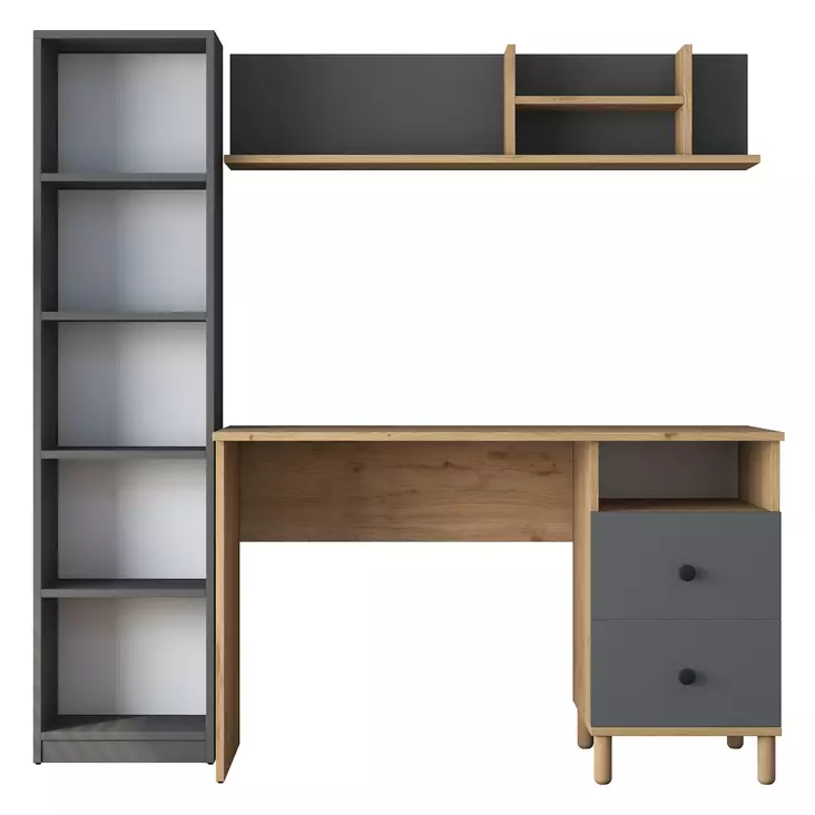 Opiskelupöytä, 100% Melamiinipinnoitettu Lastulevy, Pähkinä-Antrasiitti, 120x161,8x50 cm, 18 mm, 4 Pakkausta - Työpöydät - 8683742031802 - 1