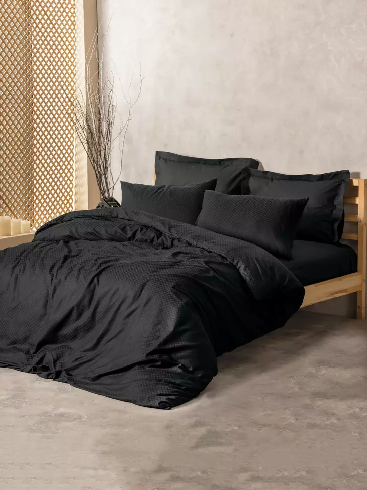 Ranforce parivuoteen pussilakanasetti, musta, 200 x 220 cm, pehmeä, kestävä - Lakanat ja tyynyliinat - 8684282475682 - 1
