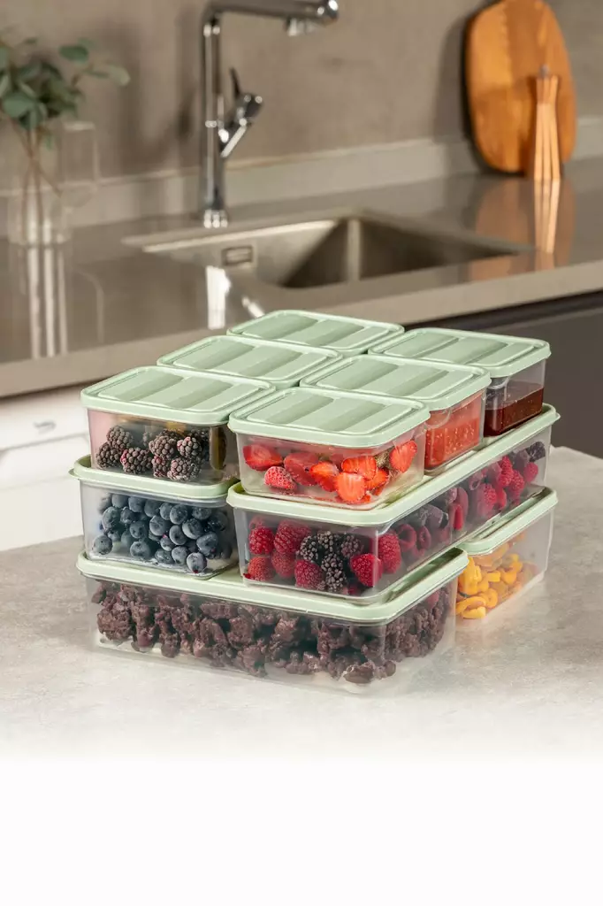 Säilytyslaatikko-setti (10 kappaletta), minttu, 11 x 30 x 7 cm, 23 x 15 x 7 cm, 9 x 10,5 x 5,5 cm, kestävä, tilava, helppo puhdistaa - Muovilaatikot ja säilytyslaatikot - 8684283210022 - 1