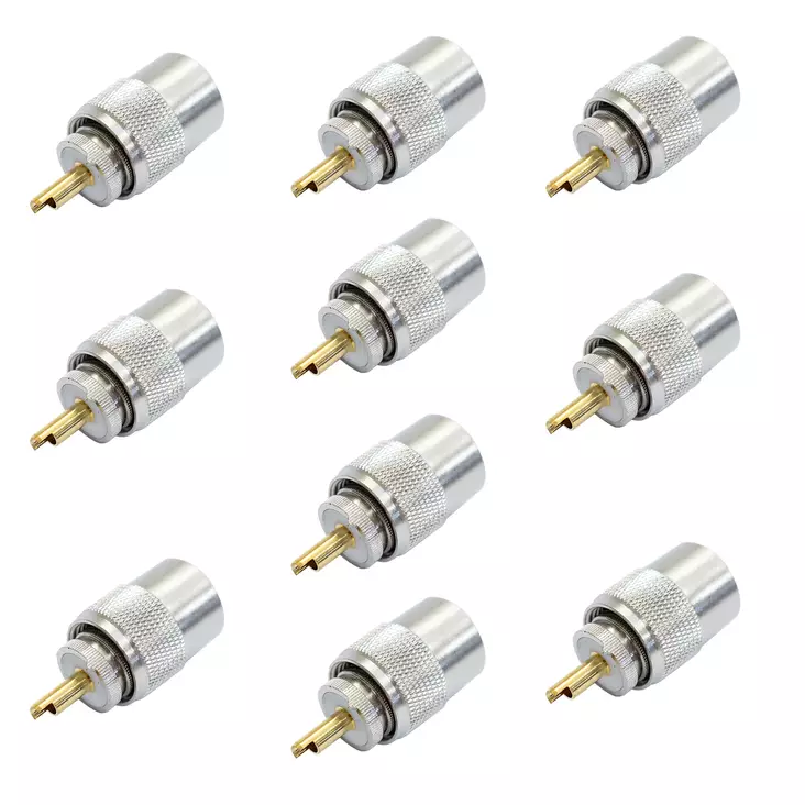 Sarja 10 PNI PL259 pistoketta RG58 kaapelille, kultainen keskusnasta 9 mm - PNI tuotteet - 5949066539992 - 1