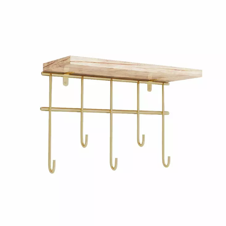 Seinähylly 100% Massiivipuuta, Kulta Ruskea, 20x10x27 cm, Metallikiinnikkeet, Kestävyys 2 kg, Yksilöllinen Puunsävy - Seinähyllyt - 8682870729582 - 1