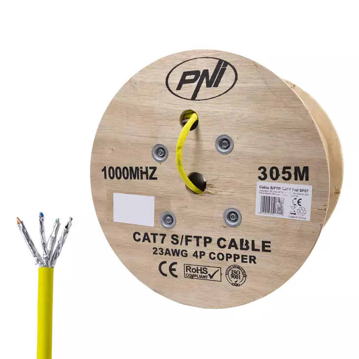 S / FTP CAT7 PNI SF07 kaapeli, 10Gbps, 1000MHz, internet- ja valvontajärjestelmille, 305m rulla, kupari - PNI tuotteet - 5949066517112 - 1