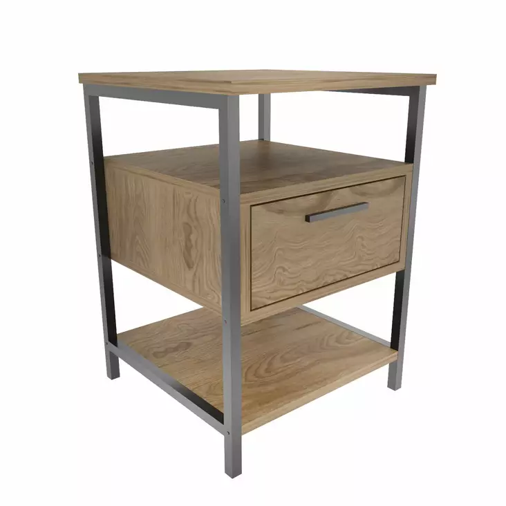 Teollinen Yöpöytä, Musta Tammi, 100% Melamiinipinnoitettu, 18mm, 45x45x61,8cm, Tyylikäs ja Kestävä Huonekalu - Yöpöydät - 8683743119912 - 1