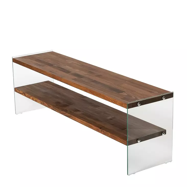 TV-taso 100% karkaistua lasia, 100% massiivipuuta, luonnonväri, leveys 140 cm, korkeus 45 cm, syvyys 35 cm - TV-tasot - 8684282402442 - 1