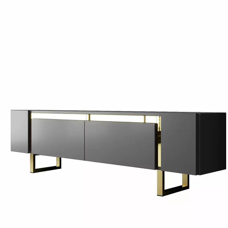 TV-taso Anthracite Gold - 100% Melamiinipinnoitettu Lastulevy, Metallijalat, 180x50x30 cm, Tyylikäs ja Kestävä - TV-tasot - 8684283557202 - 1