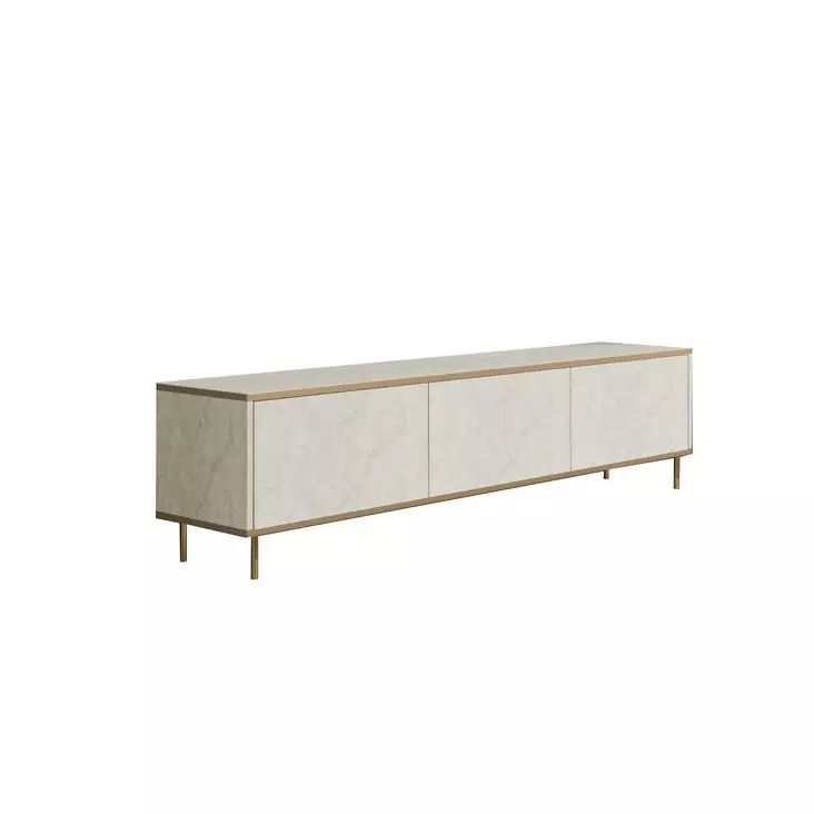TV-taso Travertiini Kulta - 100% Melamiinipinnoitettu Lastulevy, 180x45,2x35 cm, Useita Hyllyjä, Seinäkiinnitys - TV-tasot - 8684283460182 - 1