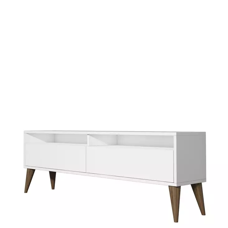 TV-taso, valkoinen, 100% melamiinipinnoitettu lastulevy, 150x30x50 cm, 18 mm, 2 pakettia, kestävä ja tyylikäs - TV-tasot - 8684282191032 - 1