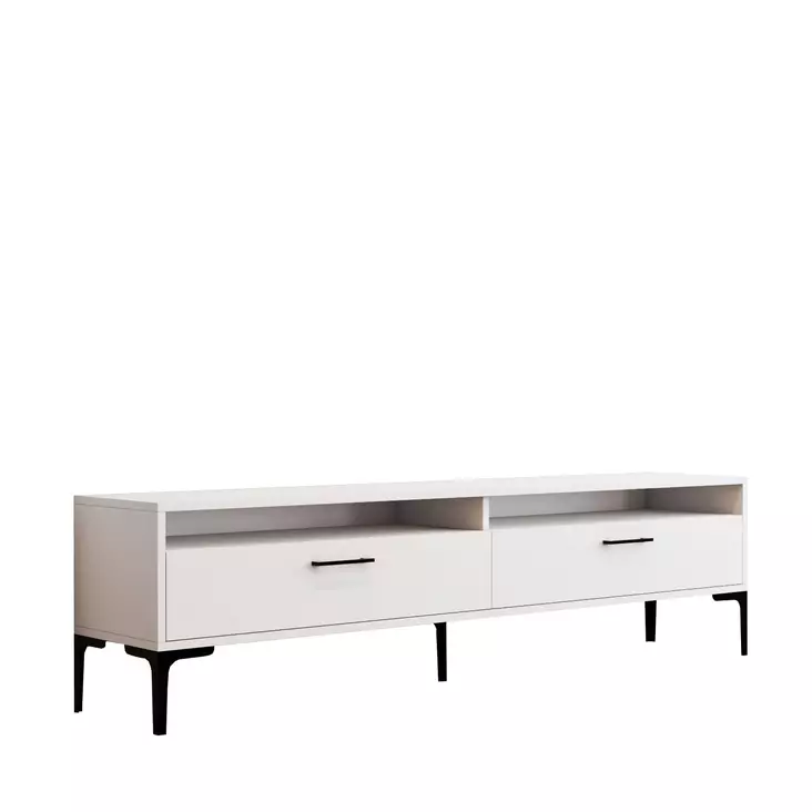 TV-taso, valkoinen, 100% melamiinipinnoitettu lastulevy, 18mm, 180x35x47cm, 2 pakettia, tyylikäs ja kestävä - TV-tasot - 8684282191162 - 1
