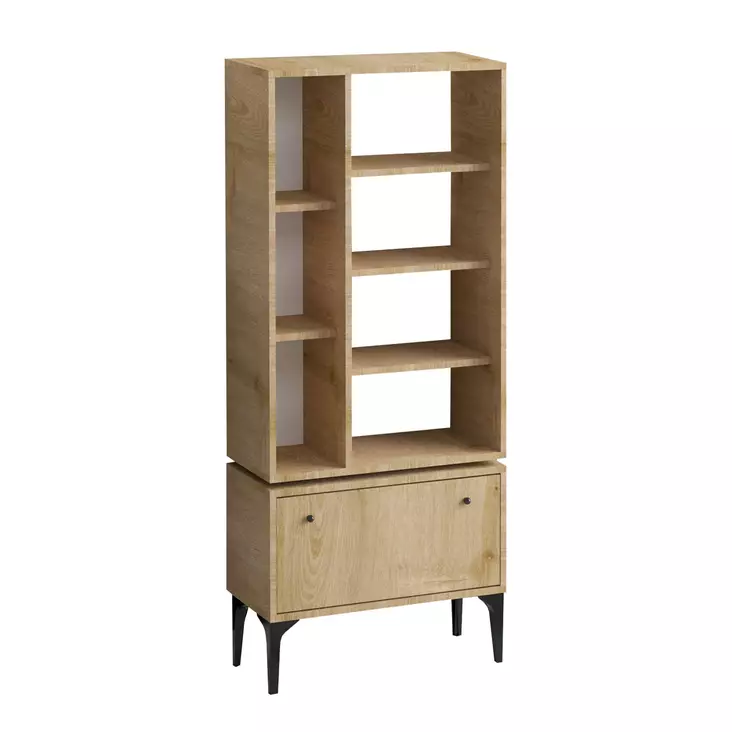 Tyylikäs ja Kestävä Tammi-Musta Kirjahylly - 100% Melamiinipinnoitettu, 65x160x30 cm, Helppo Koota ja Huoltaa - Kirjahyllyt - 8683742501992 - 1