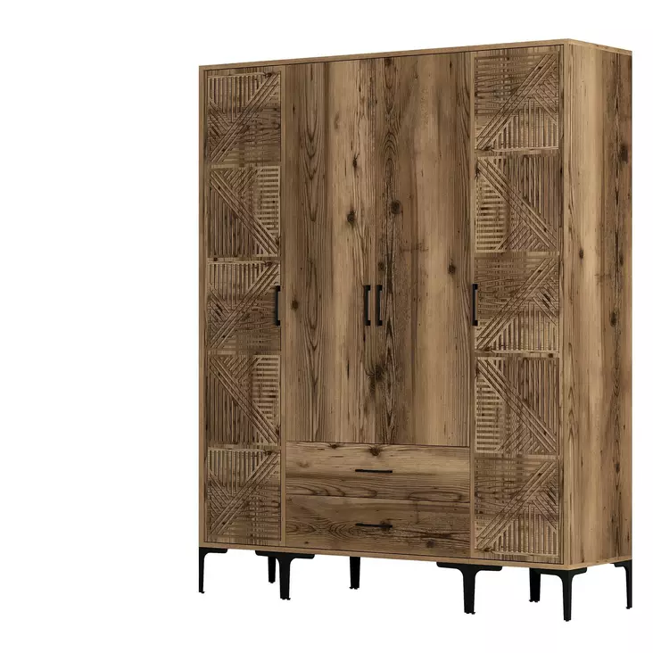 Vaatekaappi, Pähkinä, 100% Melamiinipinnoitettu Lastulevy, 18 mm, 160x47,5x201,4 cm, 6 Pakettia, Helppo Koota - Vaatekaapit - 8684282089452 - 1