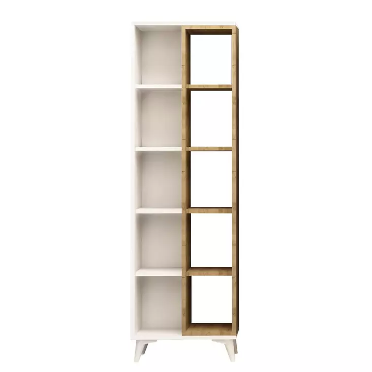 Valkoinen Kirjahylly - Moderni ja Tyylikäs Säilytysratkaisu, 100% Melamiinipinnoitettu, 18mm, 50x162x25cm, Muovijalat - Kirjahyllyt - 8681875078442 - 1