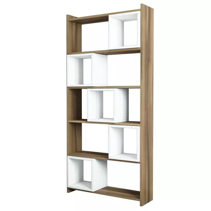 Valkoinen Pähkinä Kirjahylly - 100% Melamiinipinnoitettu Lastulevy, 80x170x22 cm, Siirrettävä Hylly, Kiinnitettävä Seinä - Kirjahyllyt - 8681875183382 - 1