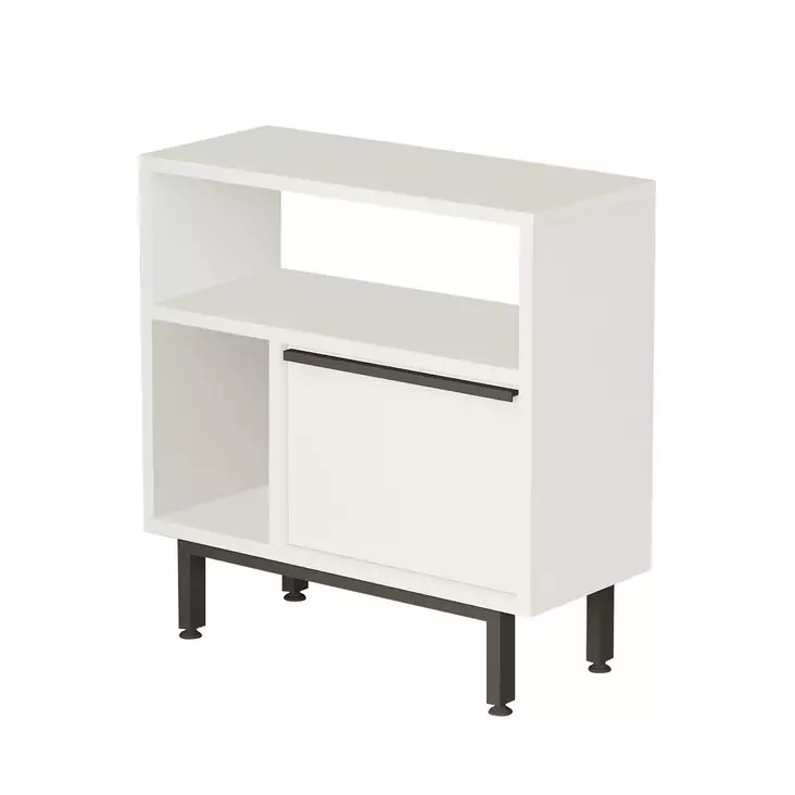 Valkoinen Sivupöytä - 100% Melamiinipinnoitettu Lastulevy, 18 mm, 60x60x25,5 cm, Metallijalat, Yksi Paketti - Sivu- ja apupöydät - 8684282369172 - 1