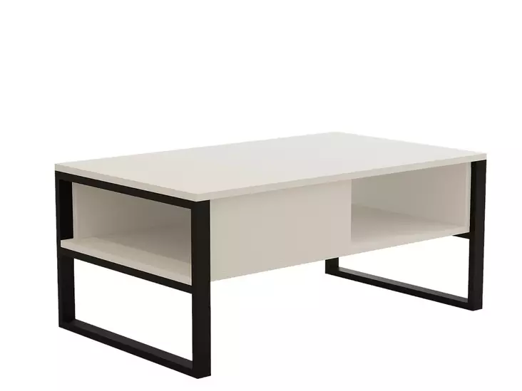 Valkoinen sohvapöytä - 100% Melamiinipinnoitettu Lastulevy, 18mm Paksuus, Useita Hyllyjä, Kiinnitettävissä Seinäkiinnityksellä - Sohvapöydät - 8683743246632 - 1