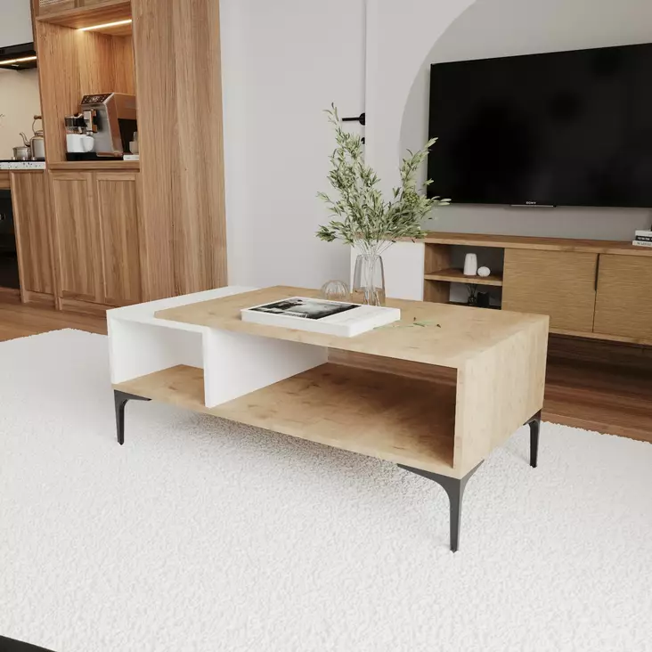 Valkoinen Tammipöytä - 100% Melamiinipinnoitettu Lastulevy - 90x39x50 cm - Moderni ja Kestävä - 2 Pakkausta - Pöydät - 8684283421152 - 1