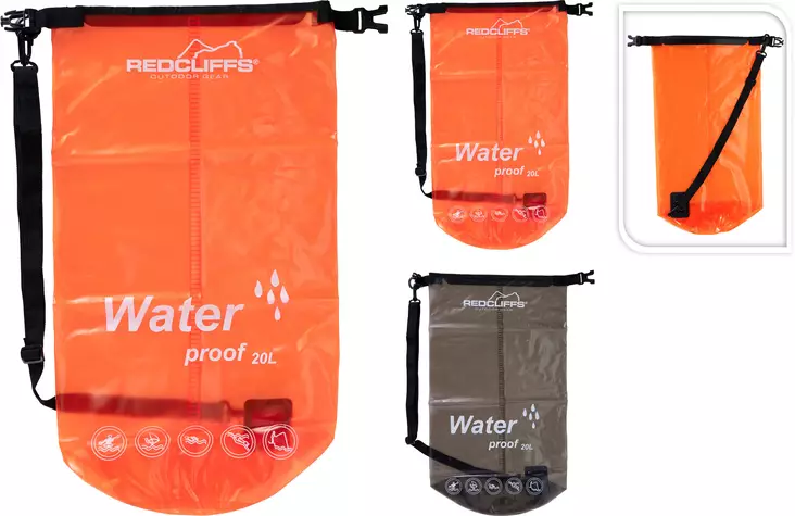 Vedenpitävä kuivapussi kantohihnalla 20 l läpinäkyvä pvc 55 x 35 cm - Reput ja rinkat - 8721037807562 - 1
