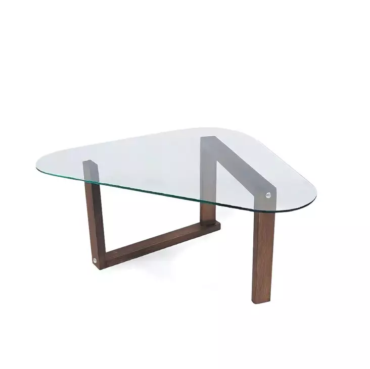 Walnut-värinen 100% massiivipuinen sohvapöytä, karkaistu lasikehys, mitat: 96x41x81 cm, tyylikäs ja kestävä - Sohvat - 8682870558502 - 1