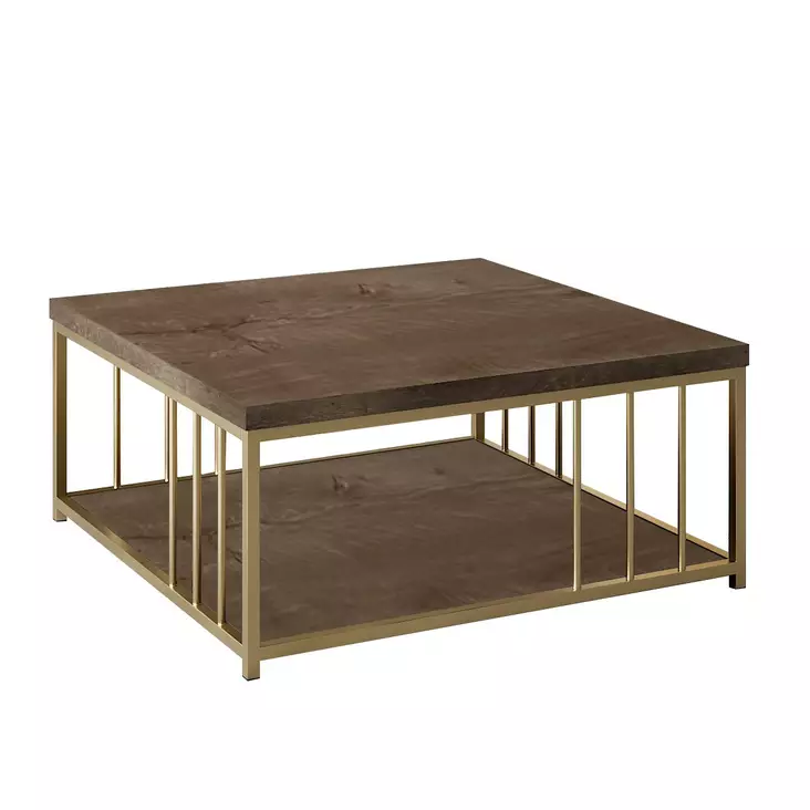 Walnut Gold sohvapöytä - 100% Melamiinipinnoitettu Lastulevy, Metallijalat, 90x90x40 cm, Tyylikäs ja Kestävä - Sohvapöydät - 8683743791262 - 1