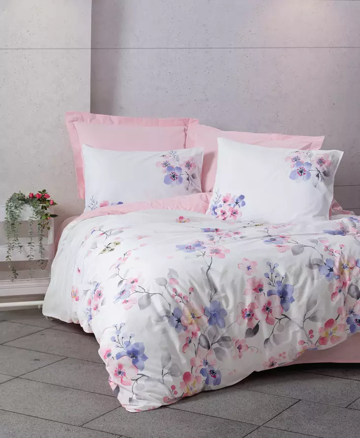 Yhden hengen pussilakanasetti Ranforce, pinkki valkoinen violetti, 160 x 220 cm, pehmeä, kestävä - Lakanat ja tyynyliinat - 8683342863612 - 1