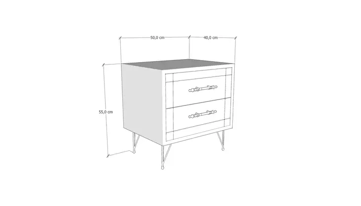 Yöpöytä Harmaa Musta - 100% Melamiinipinnoitettu Lastulevy, 18mm, Metallijalat, CNC Ovet, 2 Laatikkoa, 50x55x40cm - Yöpöydät - 8684282136262 - 1