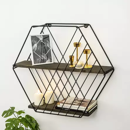 Moderni Teollinen Seinä Hylly, Musta Tumma Pähkinä, 100% Kuusipuu, 60x52x15 cm, Helppo Asennus, Tyylikäs Sisustus - Seinähyllyt - 8683342203593 - 1