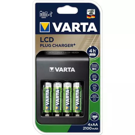 NiMH LCD Plug Charger+ (AA, AAA & 9 volttia) sisältää 4x AA 2100 mAh - Akkuparistolaturit - 4008496988303 - 1