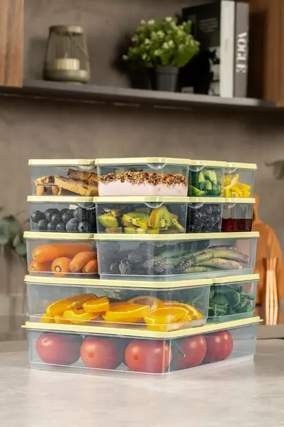 Keittiötarvikkeet: 17-osainen Keltainen Säilytyslaatikko Setti - 100% Muovia, Konepesun Kestävä, Ei Mikroaaltouuniin - Eväsrasiat ja ruoansäilytysastiat - 8684283210183 - 2