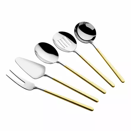 Keittiövälineet: 5-osainen 24K Kultapinnoitettu Ruostumaton Teräs Setti - Kestävä 4mm Paksuus, Konepesun Kestävä - Aterimet ja ottimet - 8684283550333 - 1